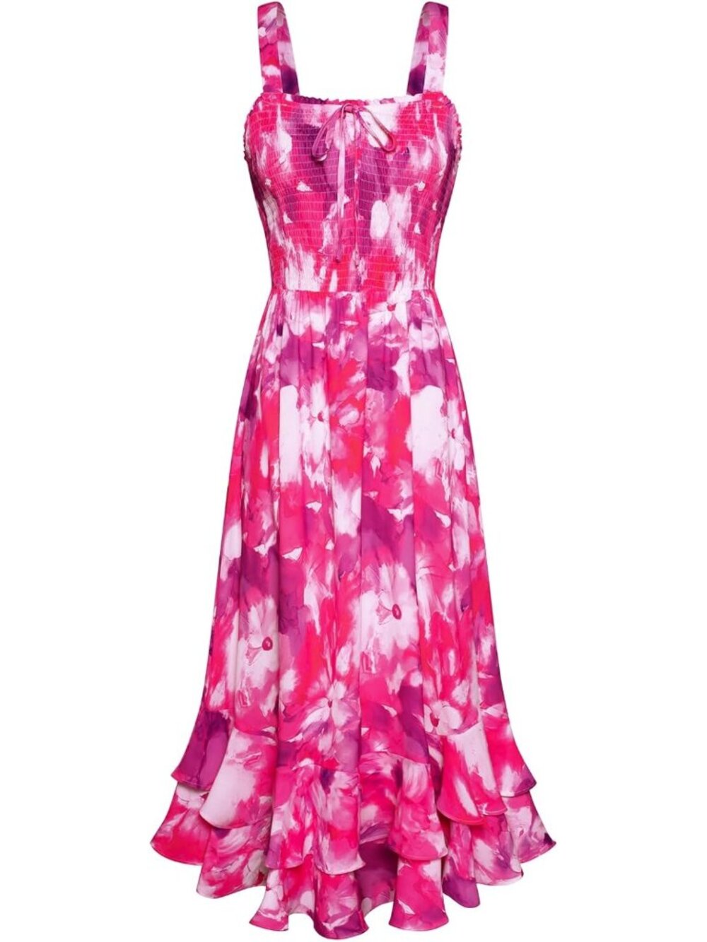 Women's Rose Purple Square Neck Strapped A LINE Floral Boho Long Maxi Dress